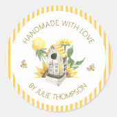 鳥小屋と蜂 🐝 オーダーメイド蜂蜜ピンストライプ ラウンドシール (正面)