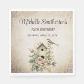 鳥小屋のボタニカルナチュラル 75歳の誕生日 スタンダードランチョンナプキン (正面)