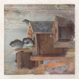 鳥小屋の列 ガラスコースター