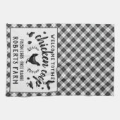 鳥小屋の雌鶏の黒いバッファローの点検の格子縞の国 キッチンタオル (横)