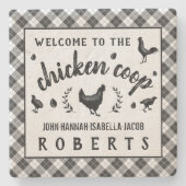 鳥小屋の雌鶏の黒いバッファローの点検の格子縞の国 ストーンコースター (正面)