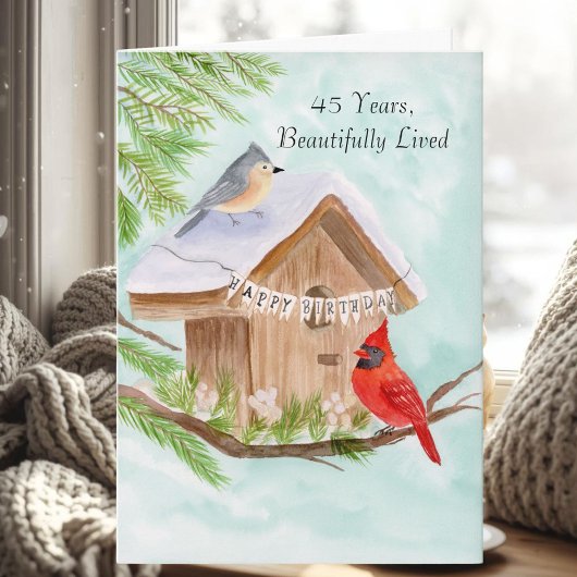 鳥小屋の鳥たちへ45歳の誕生日おめでとう カード