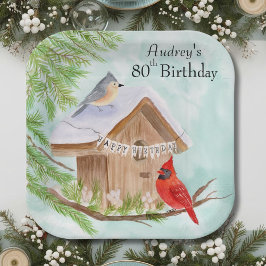 鳥小屋の鳥たちへ お誕生日おめでとう 80歳 ペーパープレート