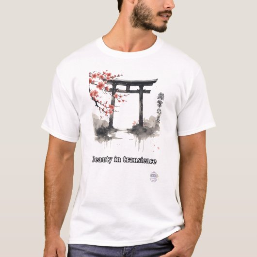 鳥居ゲート桜水彩アート Tシャツ (正面)