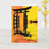 鳥居日本の日没スケッチ カード (黄色い花)