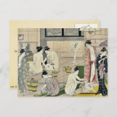 鳥居清長による浮世絵の「風呂屋の女たち」二枚一組 ポストカード (正面/裏面)