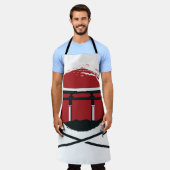 鳥居漫画の「侍の刀」ヴィンテージ エプロン (着用した状態)