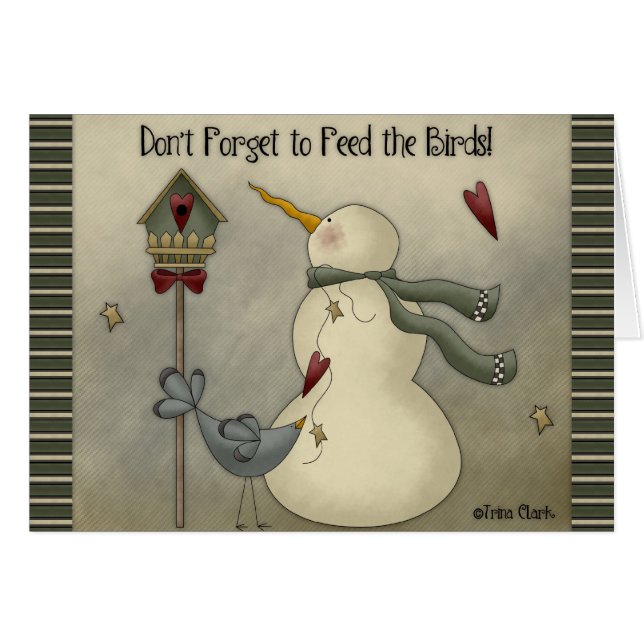 鳥忘れに食べ物を与え乗るなグリーティングカード (正面横)