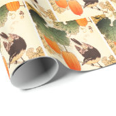 鳥日本のとオレンジの果実を持つ植物 ラッピングペーパー (ロールコーナー)