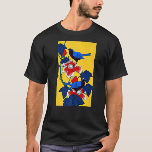 鳥日本のの花の木桜花 Tシャツ (正面)