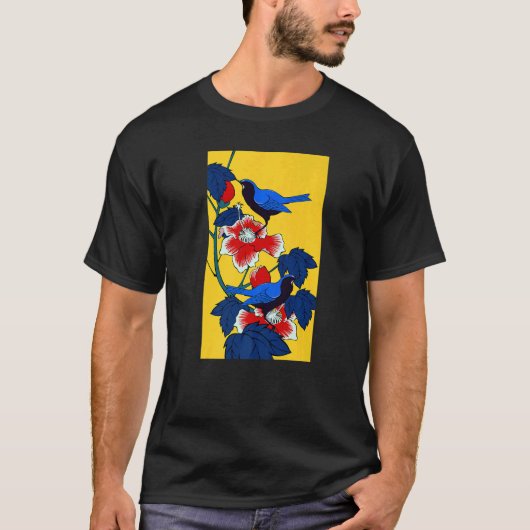 鳥日本のの花の木桜花 Tシャツ (正面)