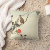 鳥日本の付きハナミズキ クッション (ブランケット)