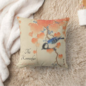 鳥日本の付き水色ヴィンテージプリント クッション (ブランケット)