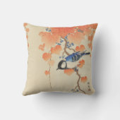 鳥日本の付き水色ヴィンテージプリント クッション (裏面)