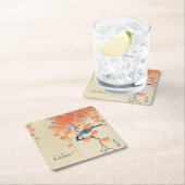 鳥日本の付き水色ヴィンテージプリント スクエアペーパーコースター (インサイチュ)