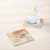 鳥日本の付き水色ヴィンテージプリント スクエアペーパーコースター (インサイチュ)