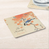 鳥日本の付き水色ヴィンテージプリント スクエアペーパーコースター (アングル)