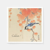 鳥日本の付き水色ヴィンテージプリント スタンダードカクテルナプキン (正面)