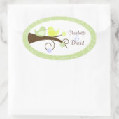 鳥渦巻形の（緑）のオ結婚バルの人気ステッカー 楕円形シール (バッグ)