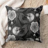 鳥牡丹の花モノクロ灰色 クッション (ブランケット)