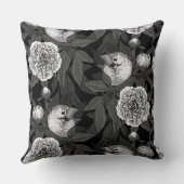 鳥牡丹の花モノクロ灰色 クッション (裏面)