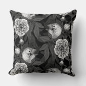 鳥牡丹の花モノクロ灰色 クッション (正面)