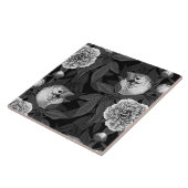 鳥牡丹の花モノクロ灰色 タイル (側面)