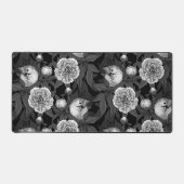 鳥牡丹の花モノクロ灰色 デスクマット (正面)
