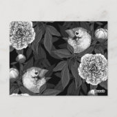 鳥牡丹の花モノクロ灰色 ポストカード (裏面)