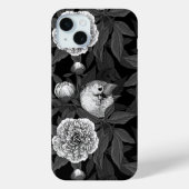 鳥牡丹の花モノクロ灰色 Case-Mate iPhoneケース (裏面)