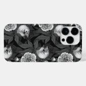 鳥牡丹の花モノクロ灰色 iPhoneケース (裏面横)