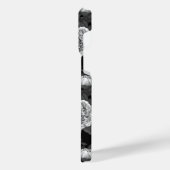 鳥牡丹の花モノクロ灰色 iPhoneケース (左側面)