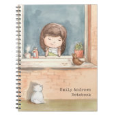 鳥猫可愛い水彩少女パーソナライズされた ノートブック (正面)