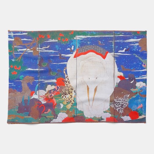 鳥獣・花草図右 キッチンタオル (横)