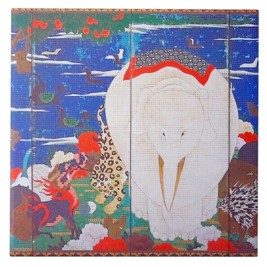 鳥獣・花草図右 タイル (正面)