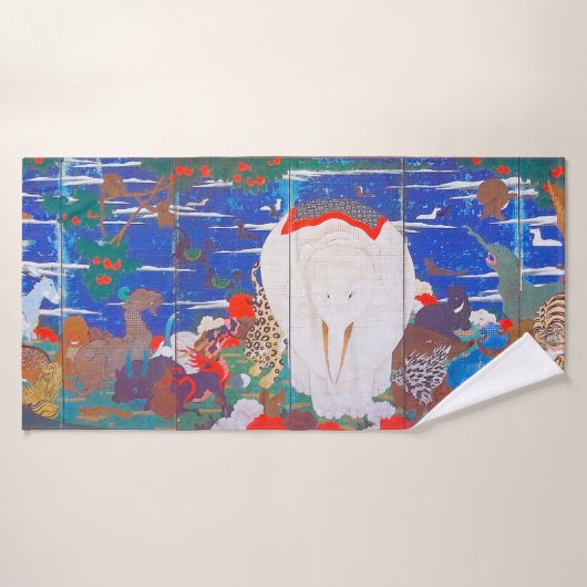 鳥獣・花草図右 バスタオル (バスタオル)