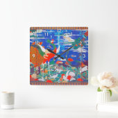 鳥獣・草花離れ集集 スクエア壁時計 (ホーム)