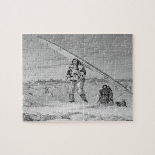 鳥皮のjackeを身に着けているIgloolikのEskimaux ジグソーパズル (横)