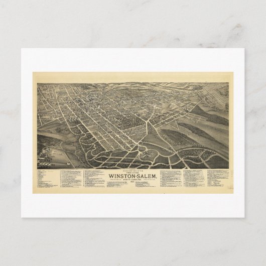鳥瞰図ウィンストン・セーレムノースカロライナ1891 ポストカード (正面)
