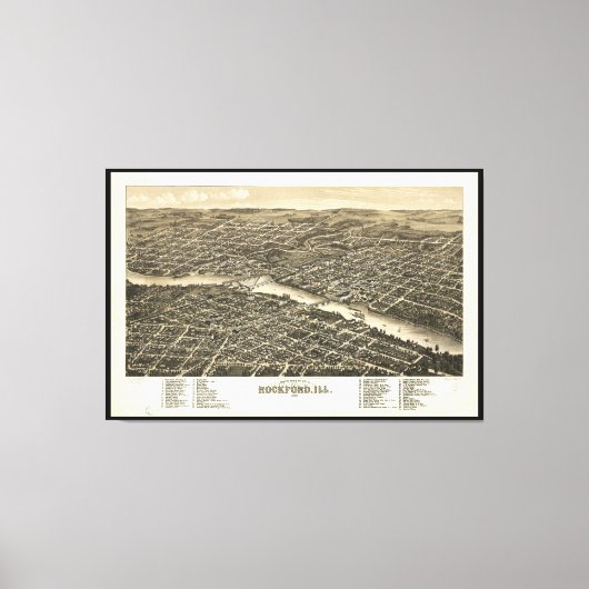 鳥瞰図ロックフォードイリノイ(1880) キャンバスプリント (正面)