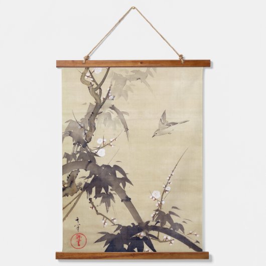 鳥竹の木キイツ絵を描の 吊り下げ型タペストリー (正面)