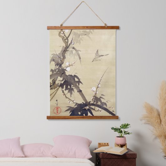 鳥竹の木キイツ絵を描の 吊り下げ型タペストリー (寝室)