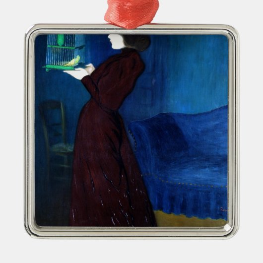 鳥籠を持つ女性 メタルオーナメント (正面)