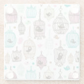 鳥籠愛は背景パターンをからかいます ガラスコースター (裏面)