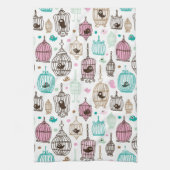 鳥籠愛は背景パターンをからかいます キッチンタオル (縦)