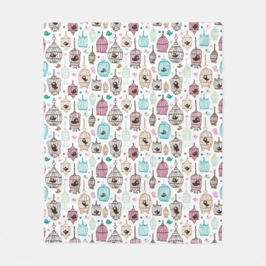 鳥籠愛は背景パターンをからかいます フリースブランケット (正面)