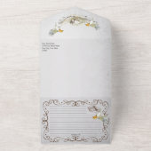 鳥素朴と巣の水の色のベビー散布 オールインワン招待状 (外側)