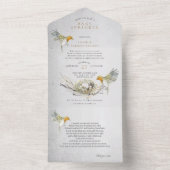 鳥素朴と巣の水の色のベビー散布 オールインワン招待状 (内側)