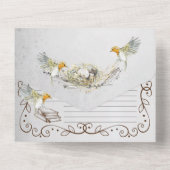 鳥素朴と巣の水の色のベビー散布 オールインワン招待状 (裏面)