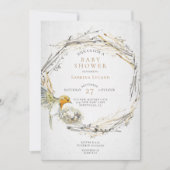 鳥素朴と巣の水の色の赤ちゃんシャワー 招待状 (正面)